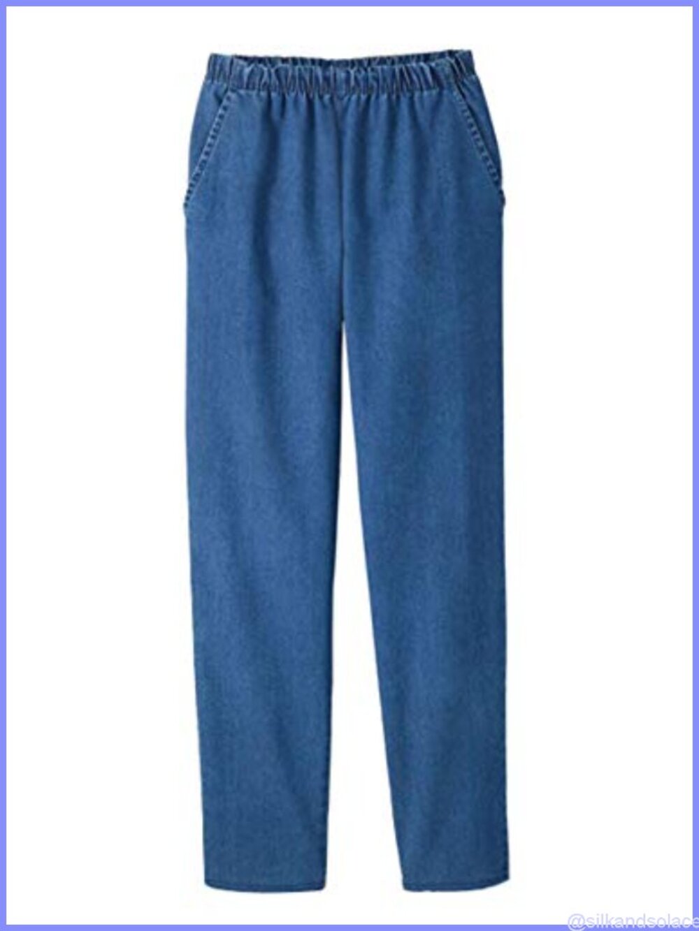 Women's Pull On Elastic Waist Jeans with Side Pockets Straight Leg
